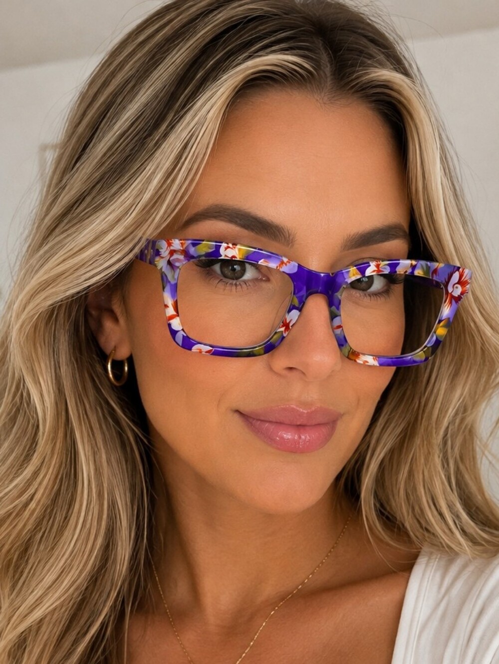 +1.50 Oprah Style Floral Purple Square Frame Reading Glasses